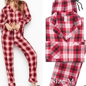 Victoria’s Secret Red flannel plaid pajama set button down top and pants